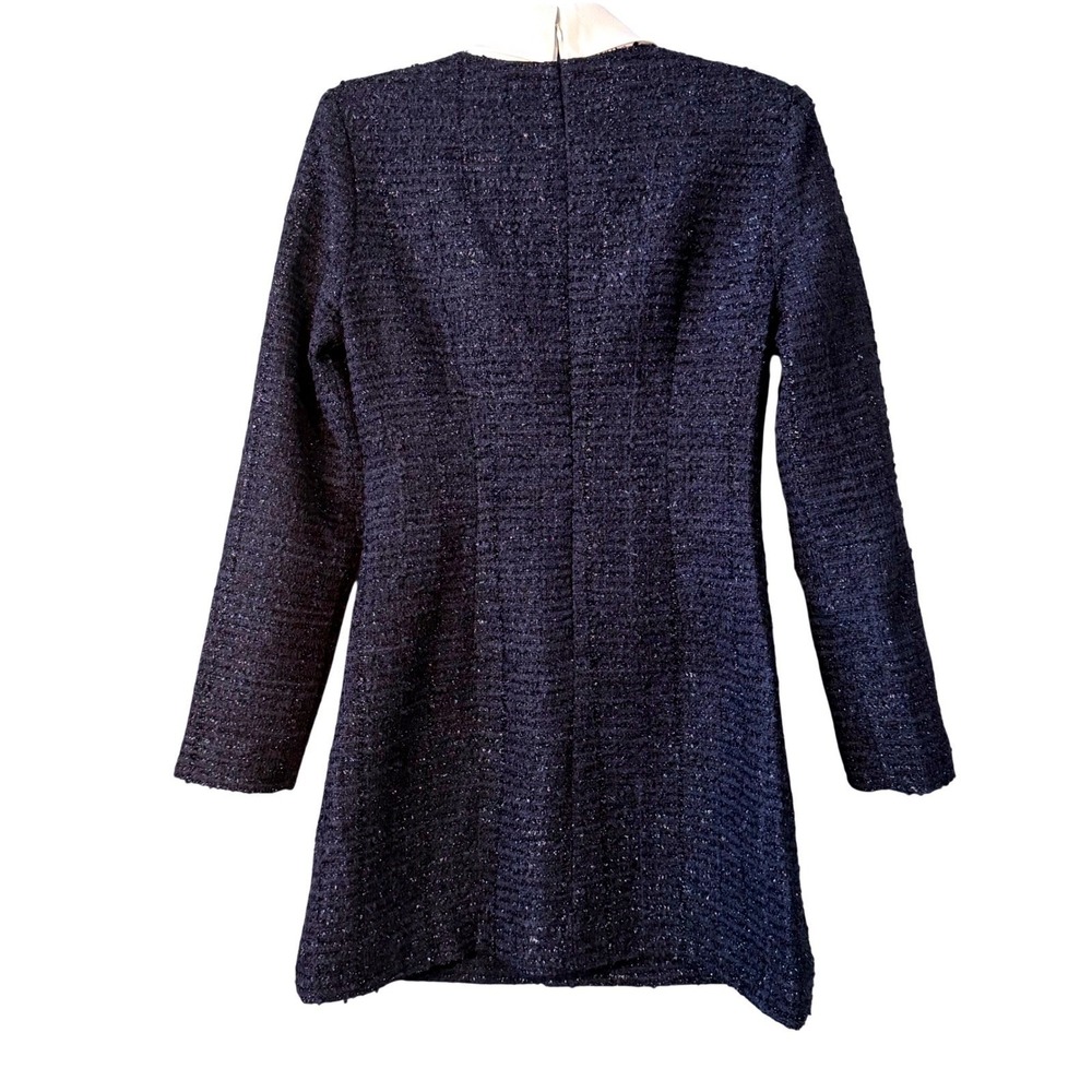 Self Portrait Navy Boucle Long Sleeve Mini Dress Pearl Buttons Size‎ US 6 NWT - Picture 6 of 10